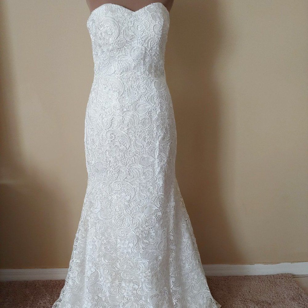 New Strapless Mermaid Lace Wedding Dress in white
